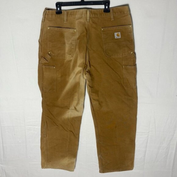 Vintage Carhartt Sun Faded Tan Double Knee Duck Canvas Dungaree Fit Pants 36X29 - Picture 2 of 16